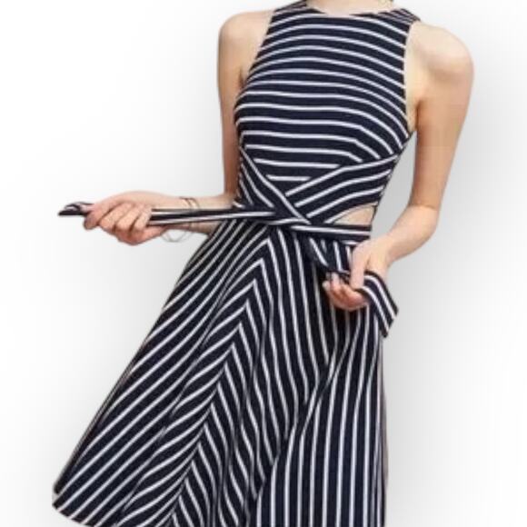 Hutch Anthropologie Navy Striped Cutout Midi Dress NWT ($148 Retail) | L [54] - Picture 10 of 11